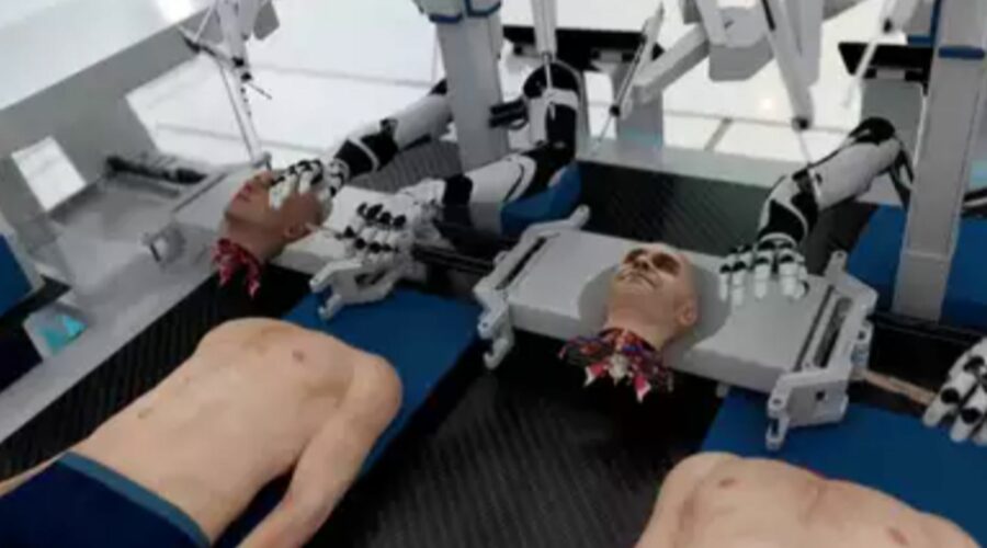 Mind-Blowing Head Transplant System with Robotic Surgeons and AI Precision