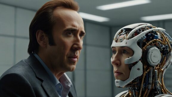 nicolas cage with an ai robot